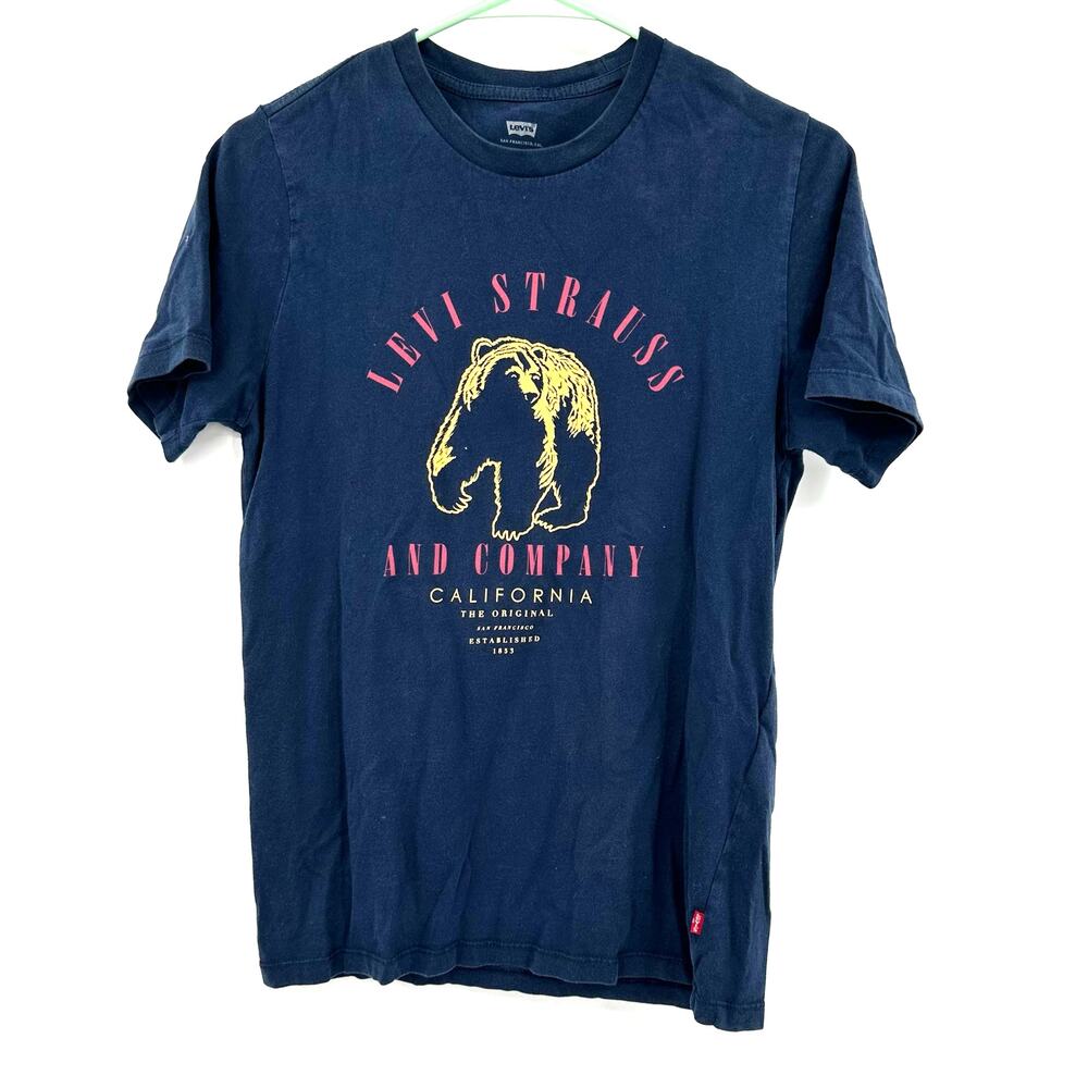 Levis Size XS Shirt Blue Bear Graphic Print Crew Neck Tee Casual Basic Preppy